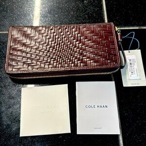 Cole Haan Genevieve Weave Accordion Wallet  Chocolate Leather